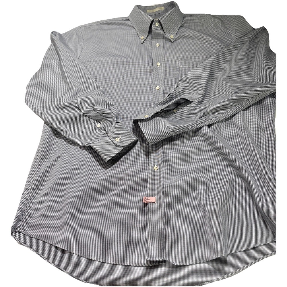 Nordstrom Mens Dress Shirt 17.5 x 33 Smartcare Cotton Blue check Classic Oxford - Picture 6 of 9